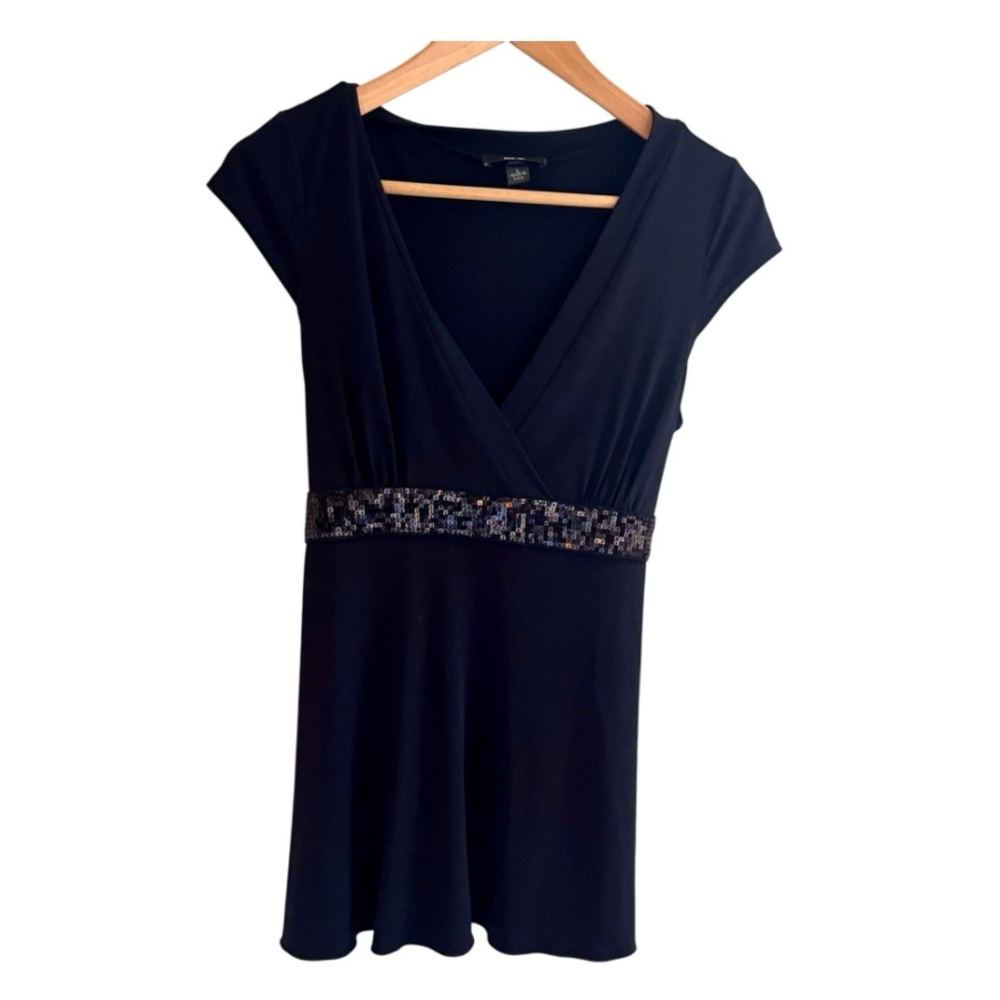 BCX Black Sequin Empire Waist Tunic Top – Made in USA, Size L